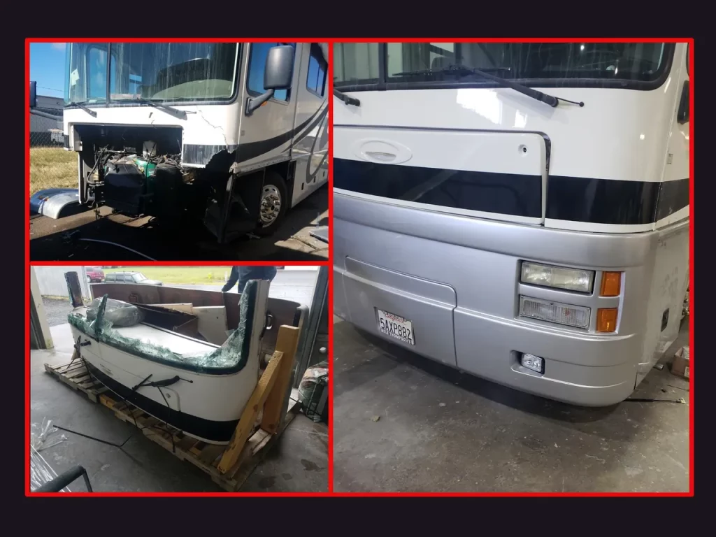 Before and after images of a broken bumper being repaired.